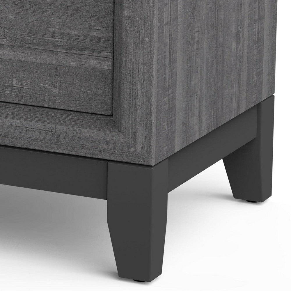Benjara Erica Bedside Nightstand, 2 Drawers Chrome Bar Handles, Gray Wood