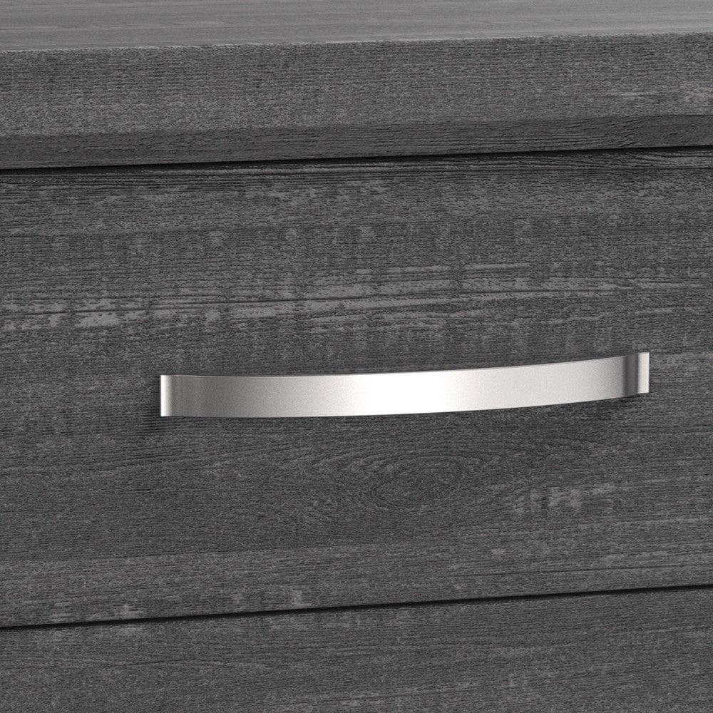 Benjara Erica Bedside Nightstand, 2 Drawers Chrome Bar Handles, Gray Wood