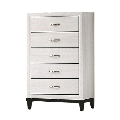 Benjara Erica Tall Dresser Chest, 5 Drawers Chrome Bar Handles, White Wood
