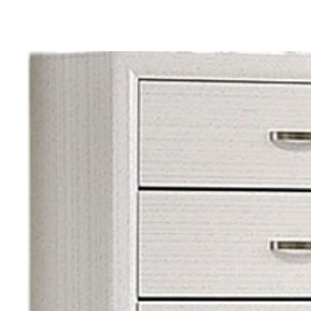 Benjara Erica Tall Dresser Chest, 5 Drawers Chrome Bar Handles, White Wood