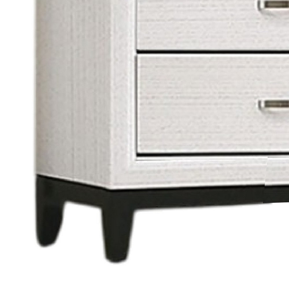 Benjara Erica Tall Dresser Chest, 5 Drawers Chrome Bar Handles, White Wood