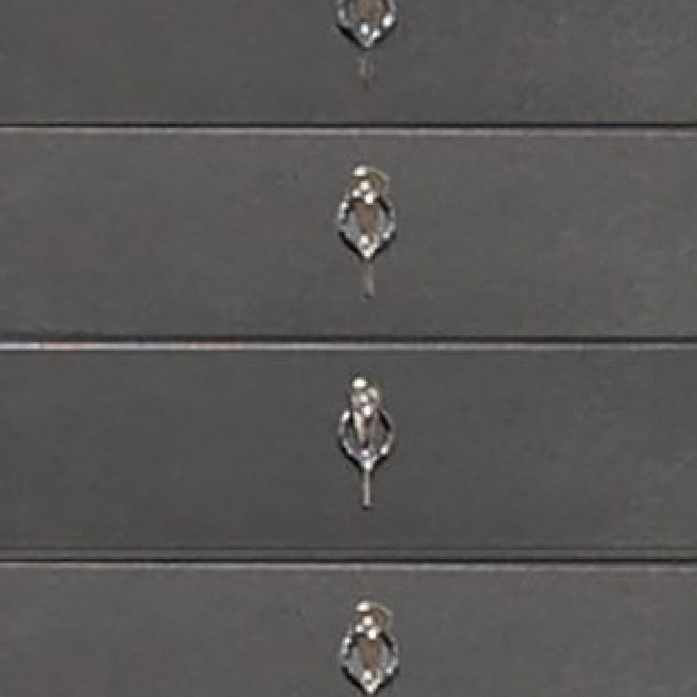 Benjara Laine Tall Dresser Chest, 5 Drawers, Crystal Trim, Gray Solid Wood
