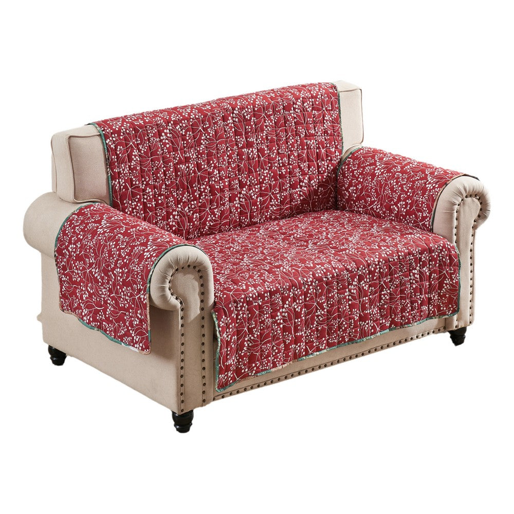 Benjara Lowa Loveseat Slipcover, Reversible Polyester, Green Red Festive Theme