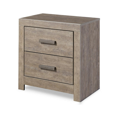 Benjara Kulv Nightstand, 2 Storage Drawers, 24 Inch Modern Taupe Gray Laminate