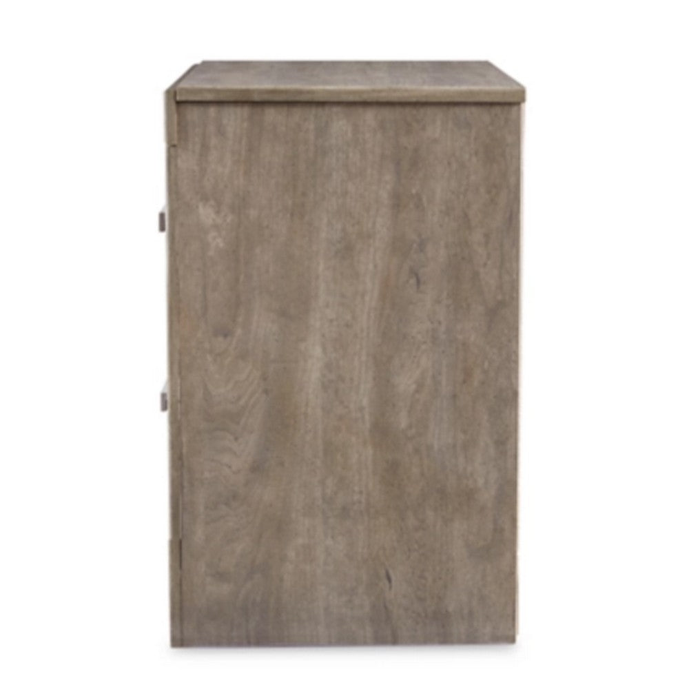Benjara Kulv Nightstand, 2 Storage Drawers, 24 Inch Modern Taupe Gray Laminate