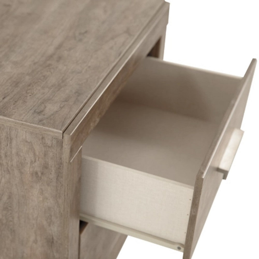 Benjara Kulv Nightstand, 2 Storage Drawers, 24 Inch Modern Taupe Gray Laminate