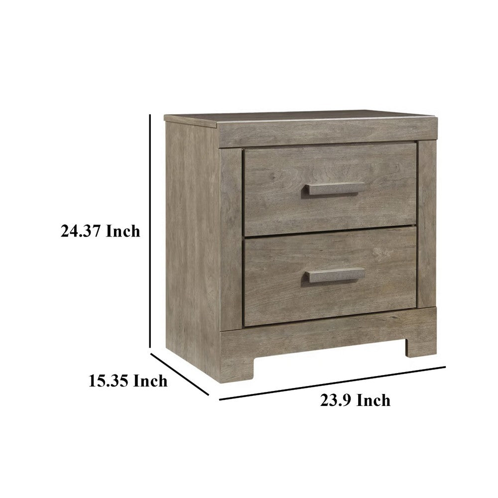 Benjara Kulv Nightstand, 2 Storage Drawers, 24 Inch Modern Taupe Gray Laminate