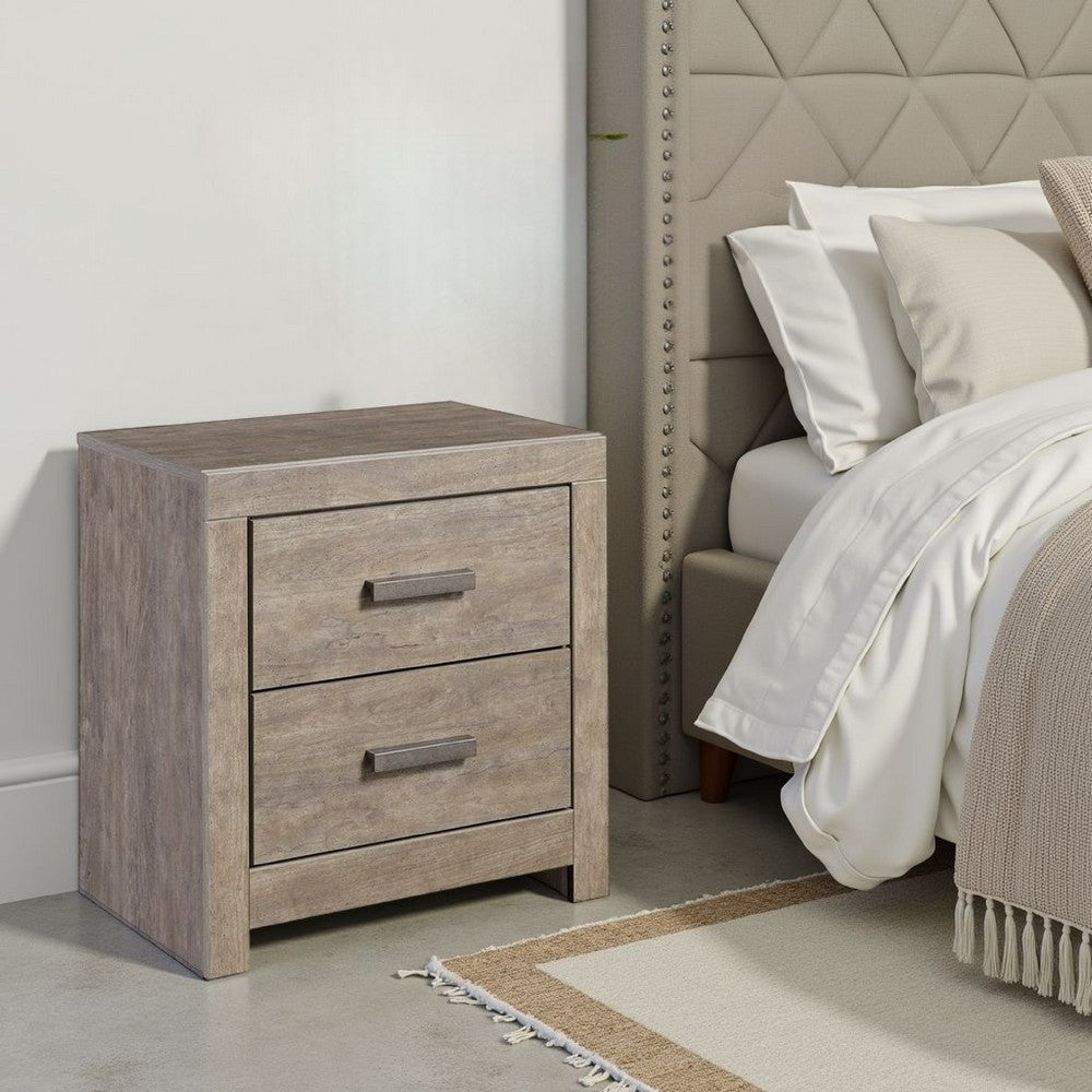 Benjara Kulv Nightstand, 2 Storage Drawers, 24 Inch Modern Taupe Gray Laminate