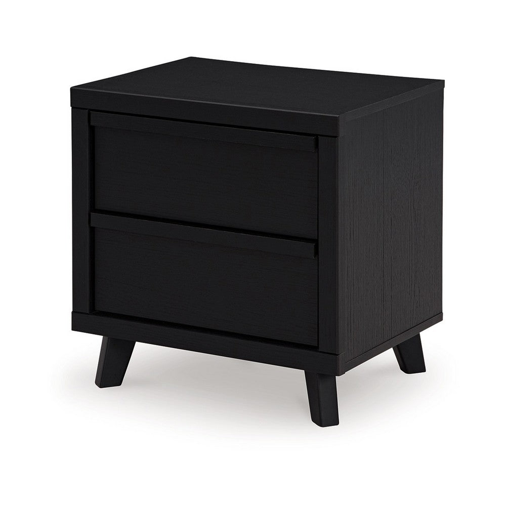 Benjara Danzi Nightstand, 2 Storage Drawers, 22 Inch, Modern Black Laminate