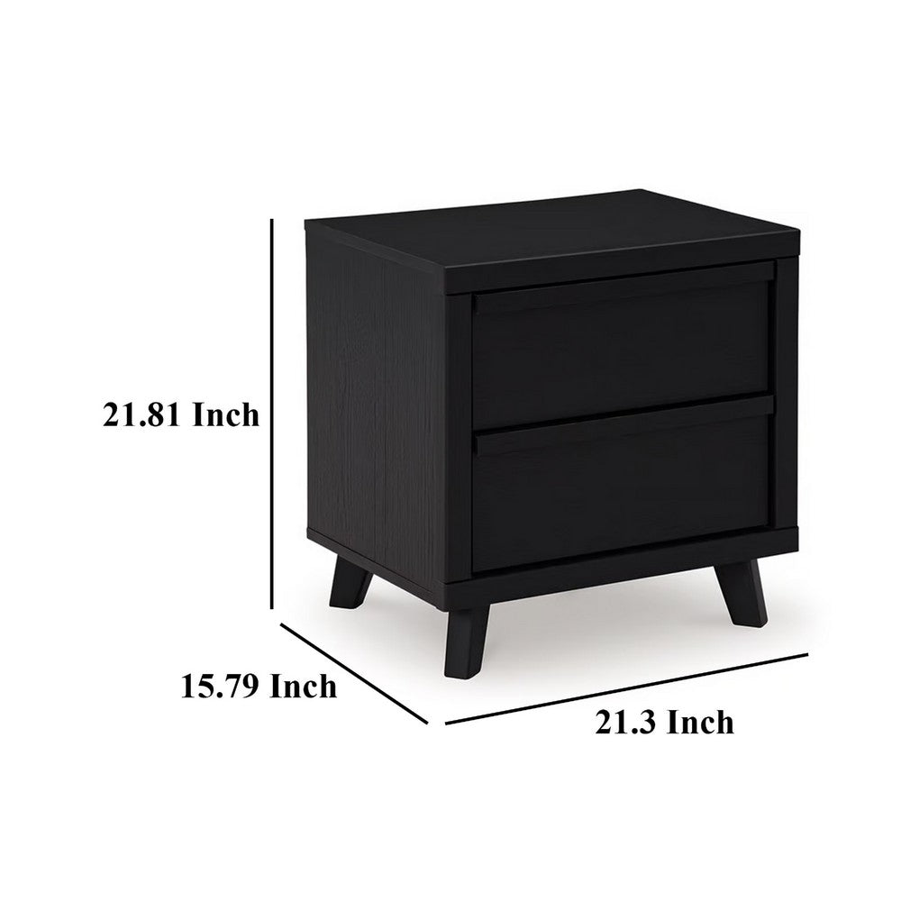Benjara Danzi Nightstand, 2 Storage Drawers, 22 Inch, Modern Black Laminate