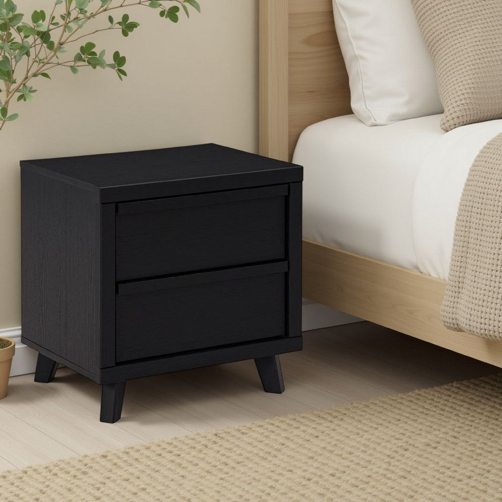 Benjara Danzi Nightstand, 2 Storage Drawers, 22 Inch, Modern Black Laminate