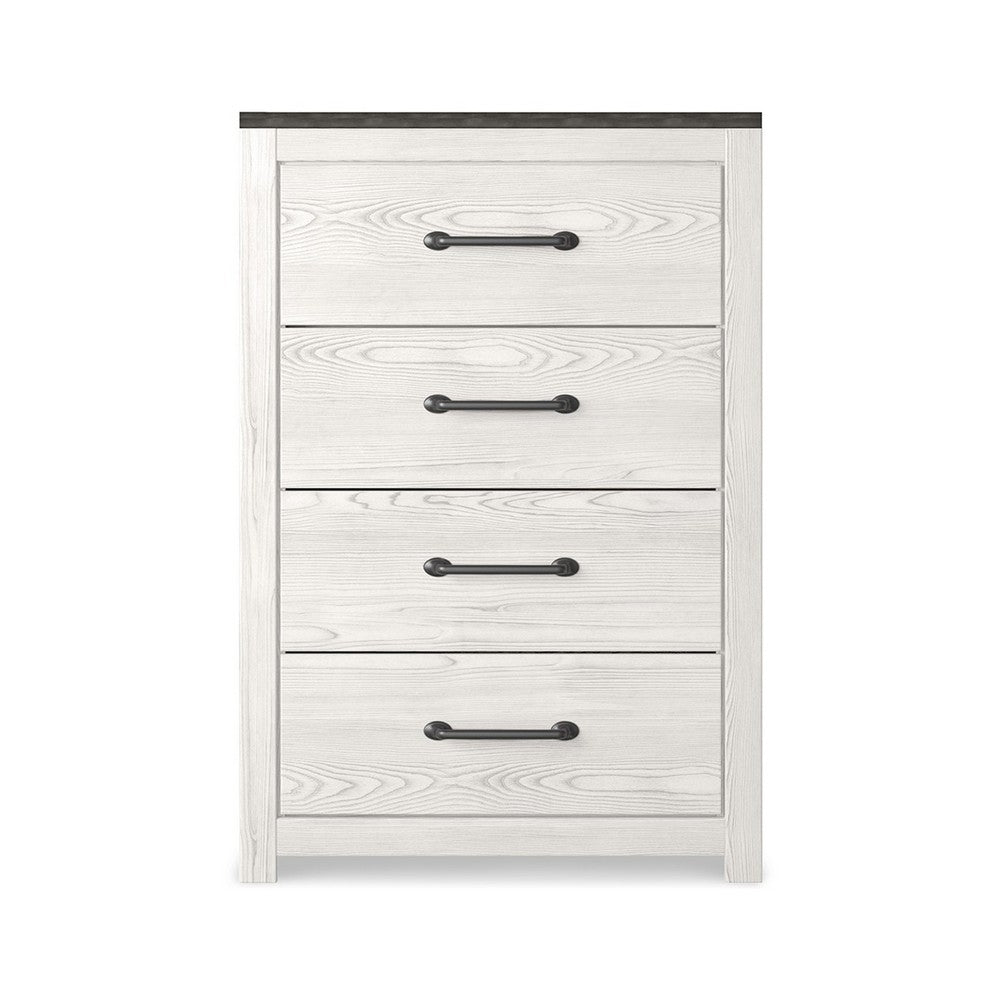 Benjara Hara Tall Dresser Chest, 4 Drawers Metal Handles, Farmhouse White Gray