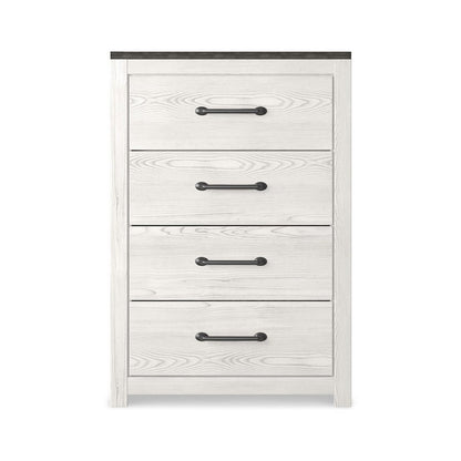 Benjara Hara Tall Dresser Chest, 4 Drawers Metal Handles, Farmhouse White Gray