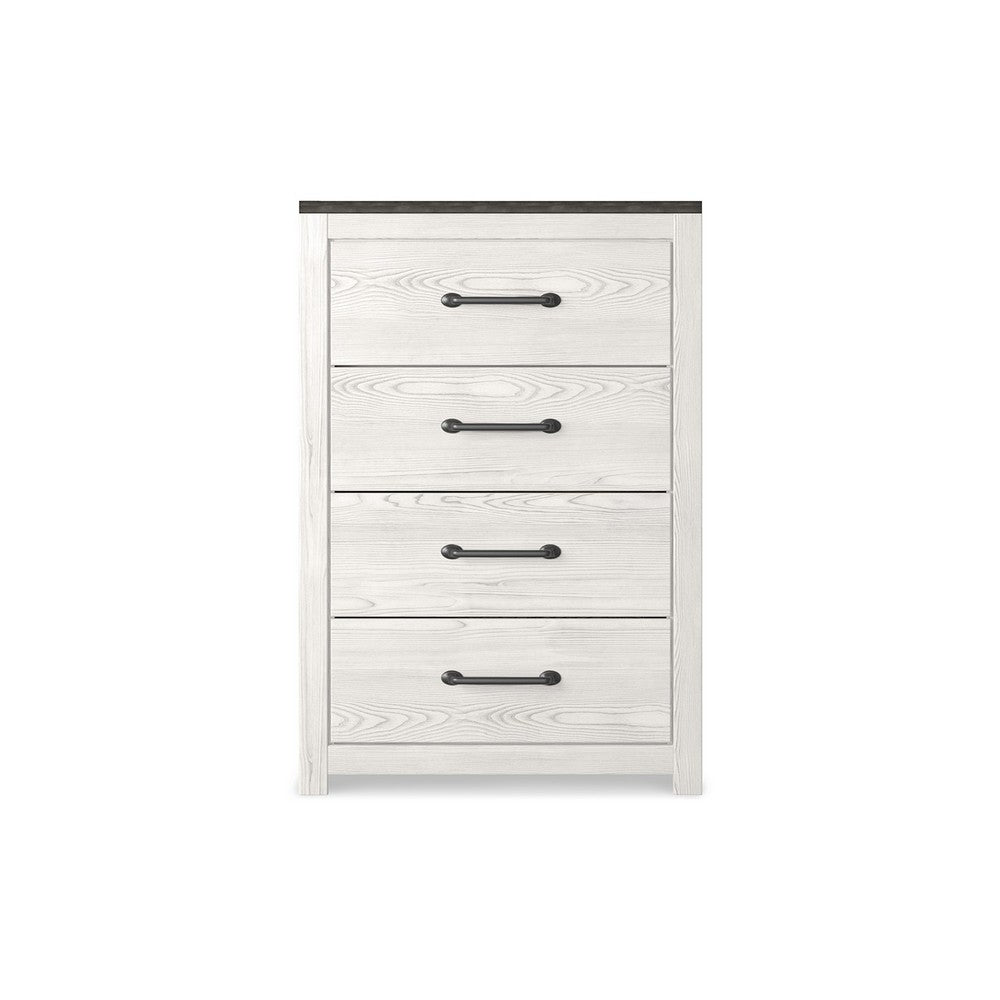 Benjara Hara Tall Dresser Chest, 4 Drawers Metal Handles, Farmhouse White Gray