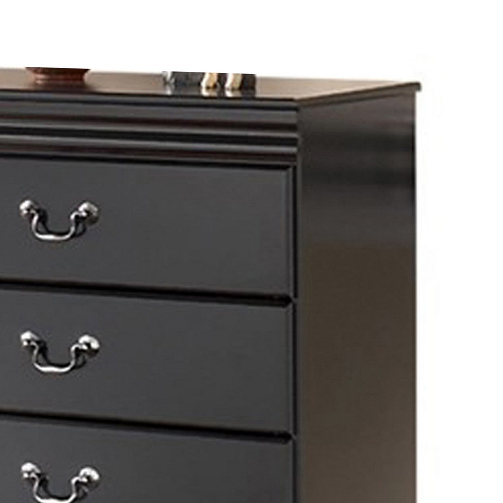 Benjara Yara Tall Dresser Chest, Classic Black, 5 Drawers Pewter Metal Handles