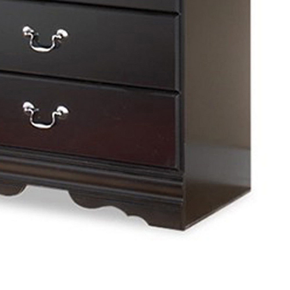 Benjara Yara Tall Dresser Chest, Classic Black, 5 Drawers Pewter Metal Handles