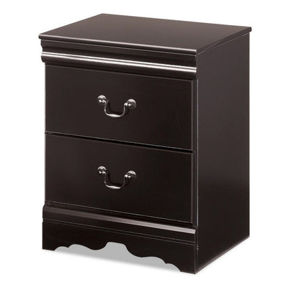 Benjara Yara Nightstand, Classic Black, 25 Inch, 2 Drawers, Pewter Handles