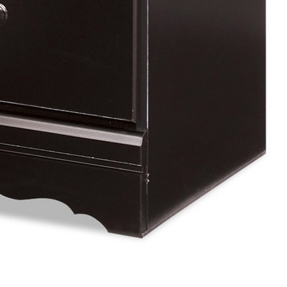 Benjara Yara Nightstand, Classic Black, 25 Inch, 2 Drawers, Pewter Handles