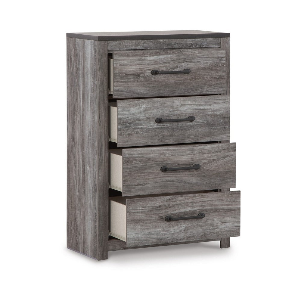 Benjara Bono Tall Dresser Chest, 4 Storage Drawers, Wood Grain Gray Finish