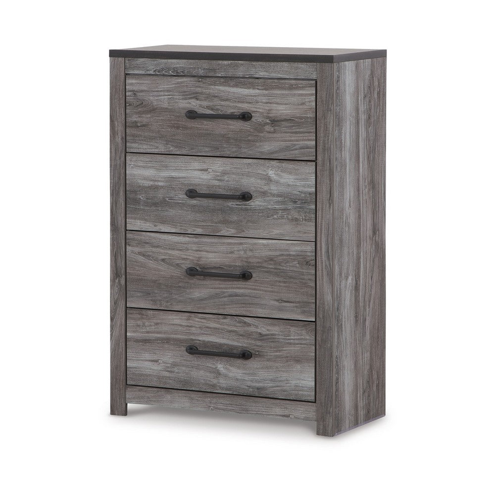 Benjara Bono Tall Dresser Chest, 4 Storage Drawers, Wood Grain Gray Finish