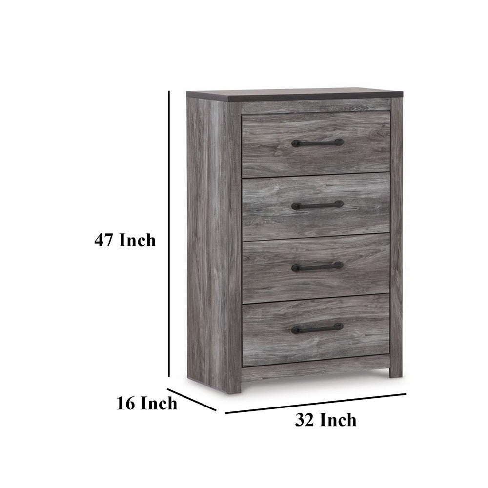 Benjara Bono Tall Dresser Chest, 4 Storage Drawers, Wood Grain Gray Finish