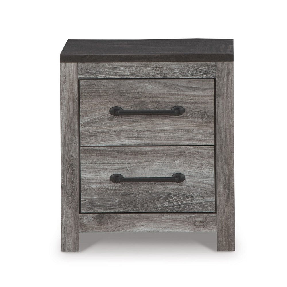 Benjara Bono Nightstand, 2 Storage Drawers, 25 Inch, Wood Grain Gray Finish