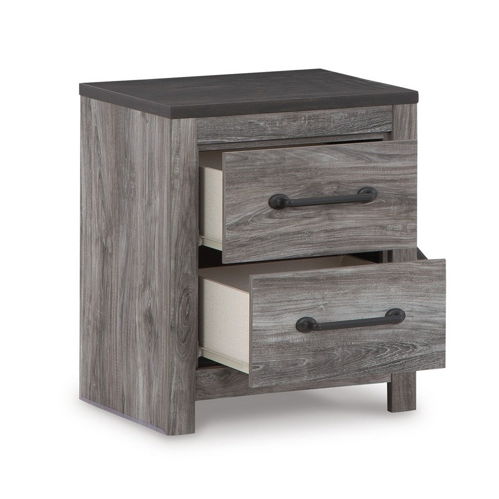 Benjara Bono Nightstand, 2 Storage Drawers, 25 Inch, Wood Grain Gray Finish