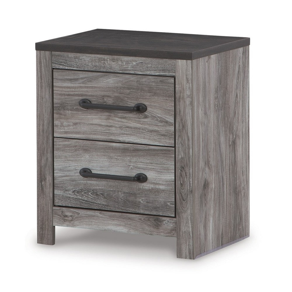 Benjara Bono Nightstand, 2 Storage Drawers, 25 Inch, Wood Grain Gray Finish