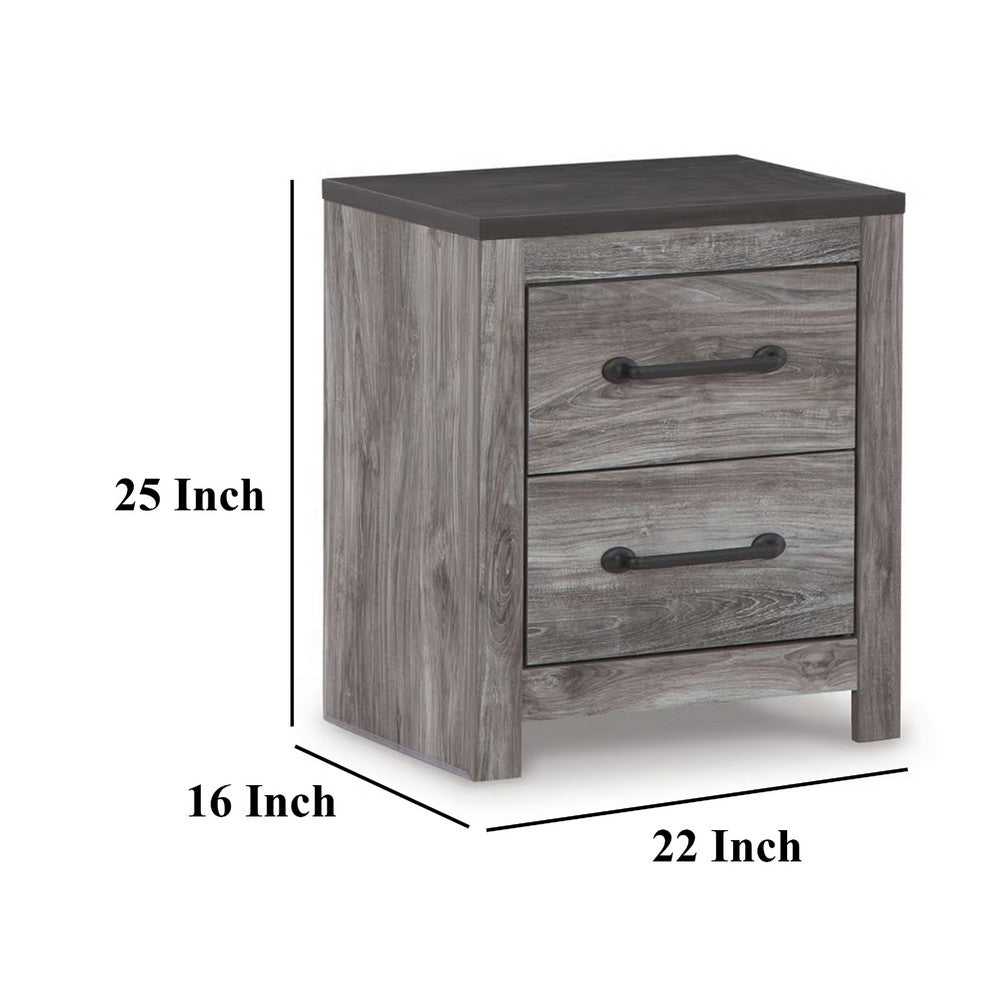 Benjara Bono Nightstand, 2 Storage Drawers, 25 Inch, Wood Grain Gray Finish