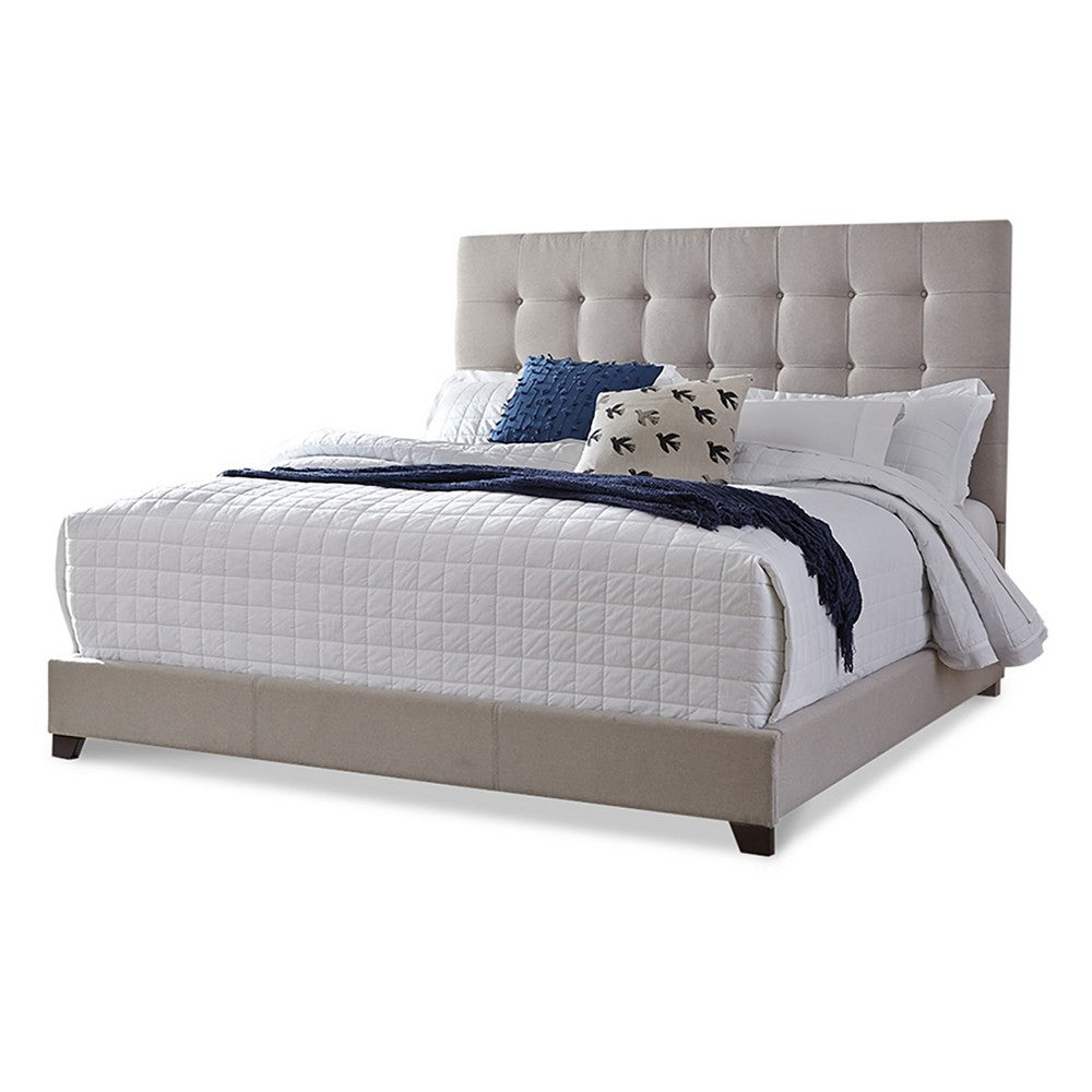 Benjara Fiji Queen Size Platform Bed | Deep Button Tufted Beige Upholstery | Low Profile