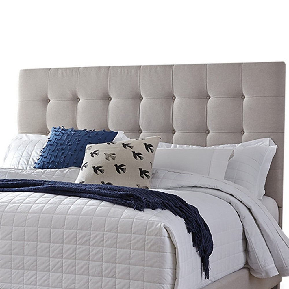 Benjara Fiji Queen Size Platform Bed | Deep Button Tufted Beige Upholstery | Low Profile