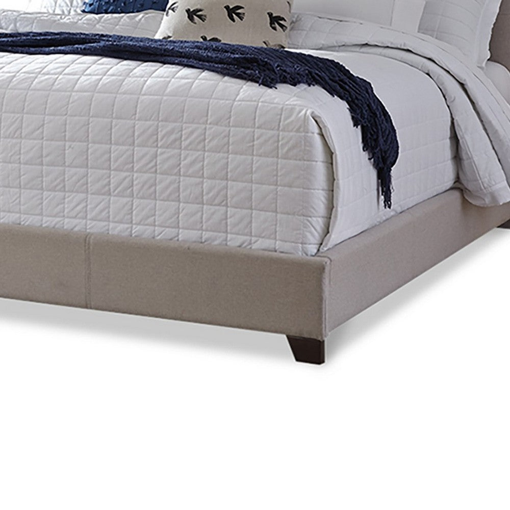 Benjara Fiji Queen Size Platform Bed | Deep Button Tufted Beige Upholstery | Low Profile