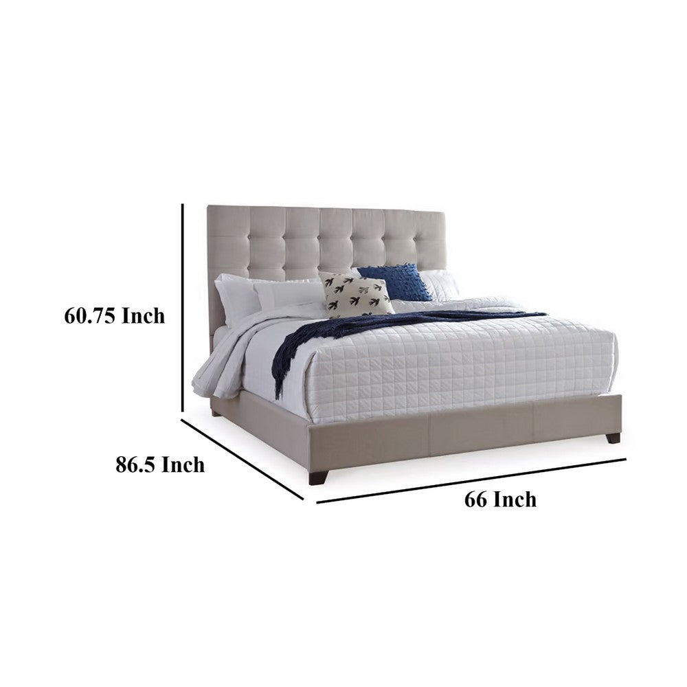 Benjara Fiji Queen Size Platform Bed | Deep Button Tufted Beige Upholstery | Low Profile