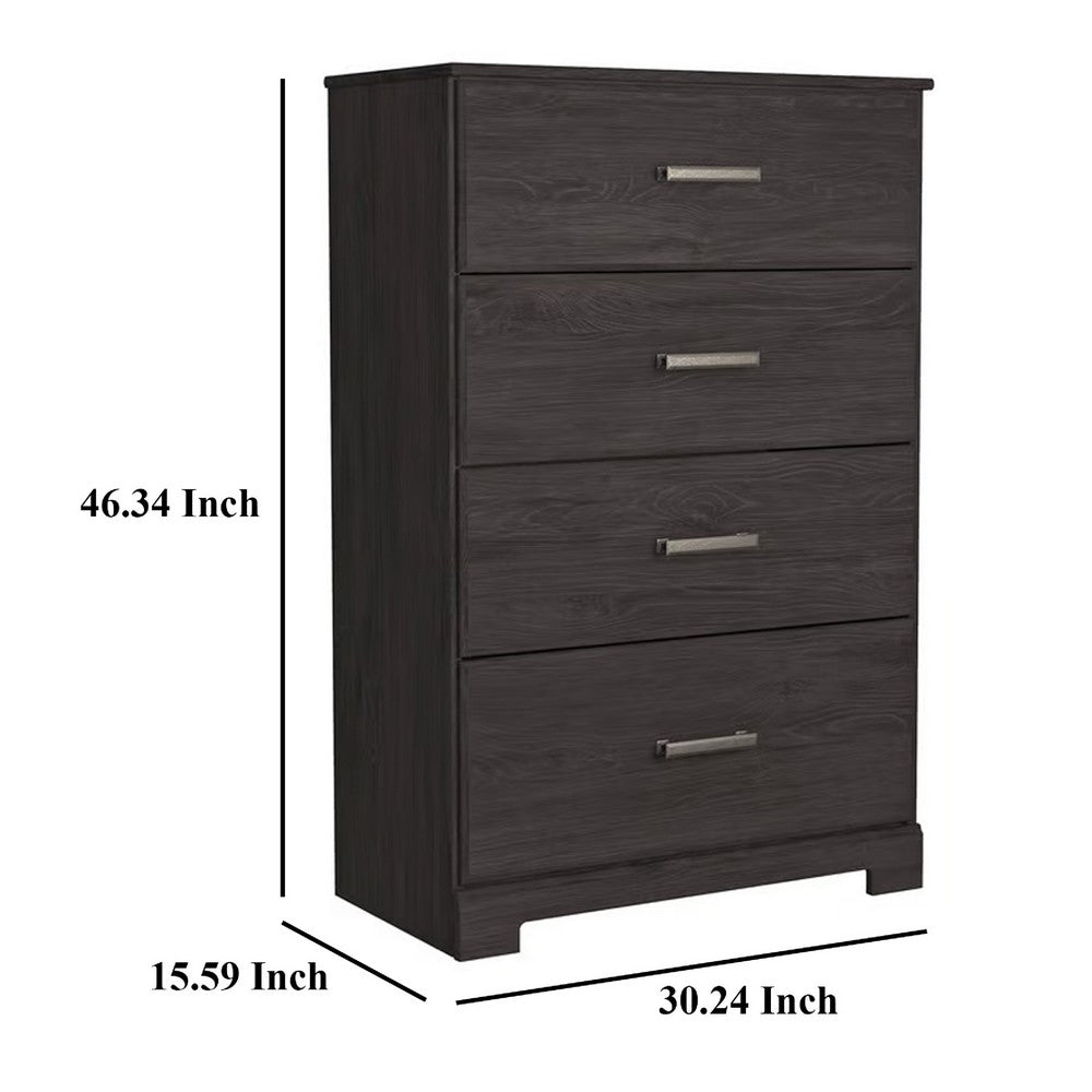 Benjara Cyme Tall Dresser Chest, 4 Drawer, Modern Dark Charcoal Brown Laminate