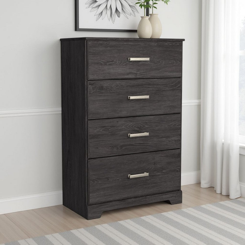 Benjara Cyme Tall Dresser Chest, 4 Drawer, Modern Dark Charcoal Brown Laminate