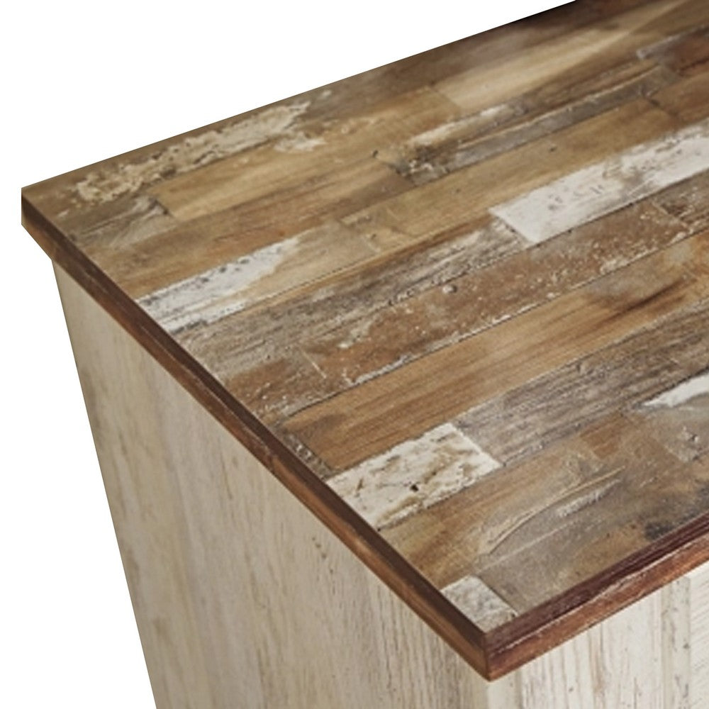 Benjara Isla Nightstand, 2 Drawers, 2 USB, Brown Wood Top, Rustic Whitewash