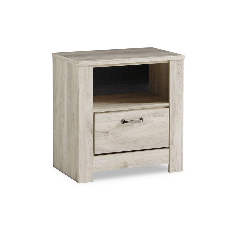 Benjara Simon Nightstand, Drawer And USB, Rustic Gray Laminate Whitewash