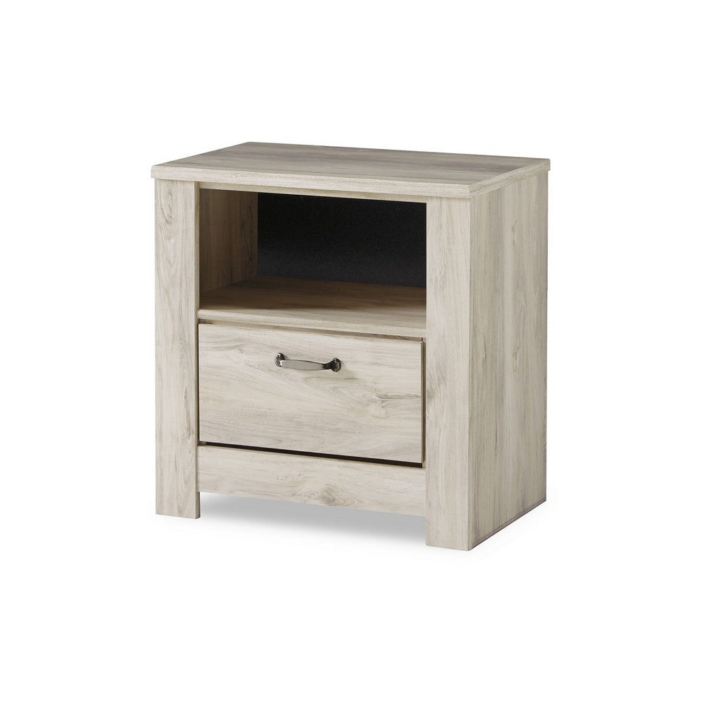 Benjara Simon Nightstand, Drawer And USB, Rustic Gray Laminate Whitewash