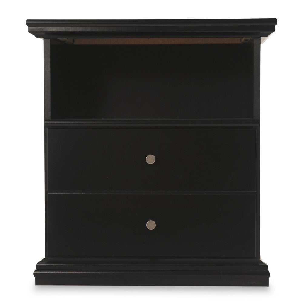 Benjara Boli Nightstand, 1 Storage Drawers, 24 Inch, Black Molded Trim Details