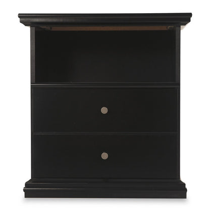Benjara Boli Nightstand, 1 Storage Drawers, 24 Inch, Black Molded Trim Details
