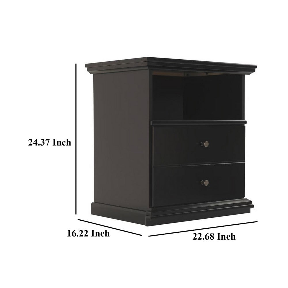 Benjara Boli Nightstand, 1 Storage Drawers, 24 Inch, Black Molded Trim Details