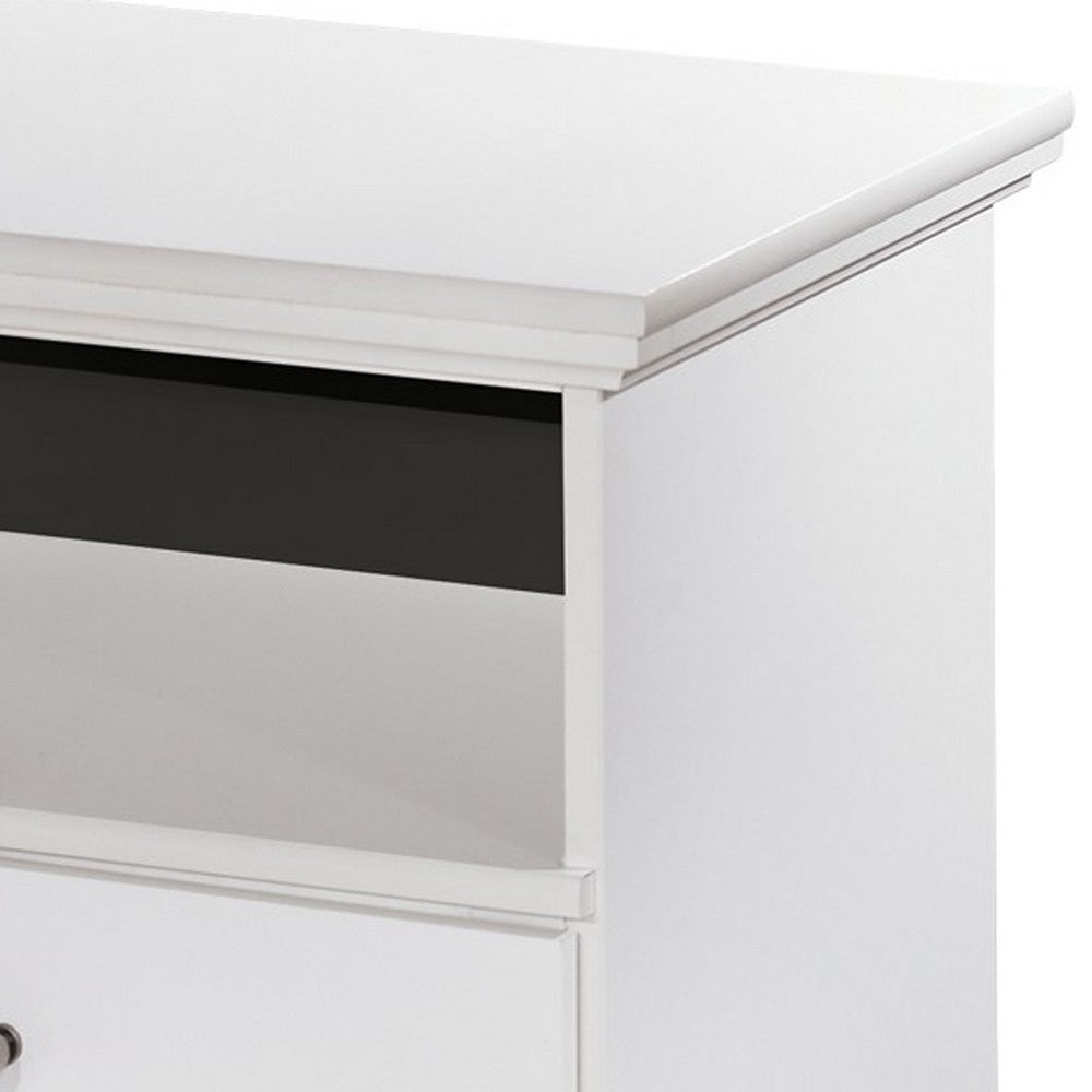 Benjara Twik Nightstand, 1 Storage Drawers, 24 Inch, White Molded Trim Details