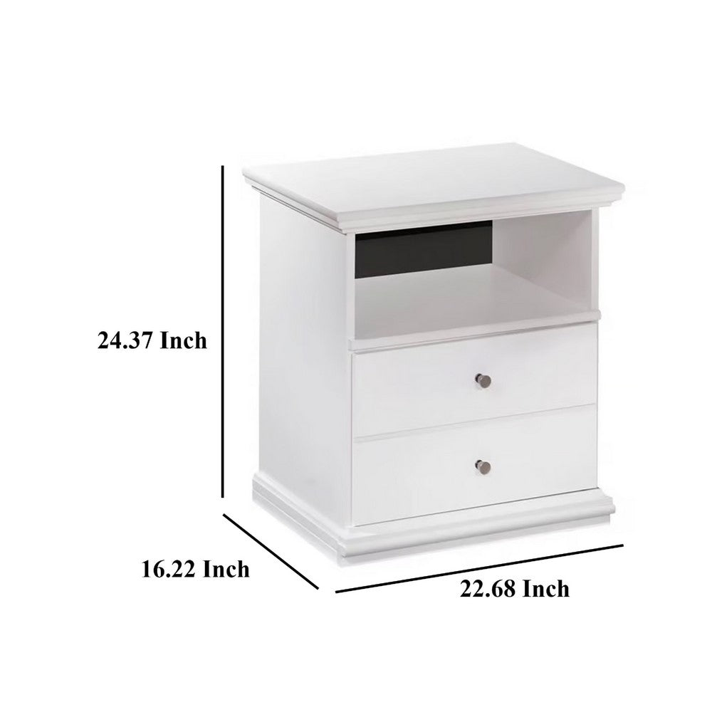 Benjara Twik Nightstand, 1 Storage Drawers, 24 Inch, White Molded Trim Details