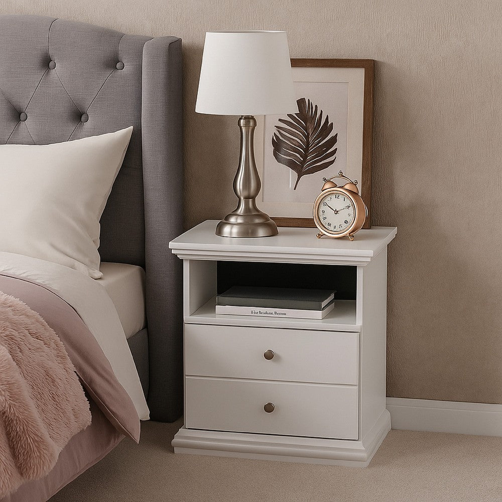 Benjara Twik Nightstand, 1 Storage Drawers, 24 Inch, White Molded Trim Details