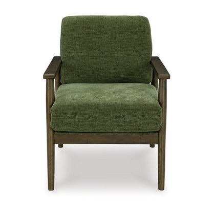 Benjara Bixy Accent Chair, 31 Inch, Brown Wood Armrests, Dark Green Polyester