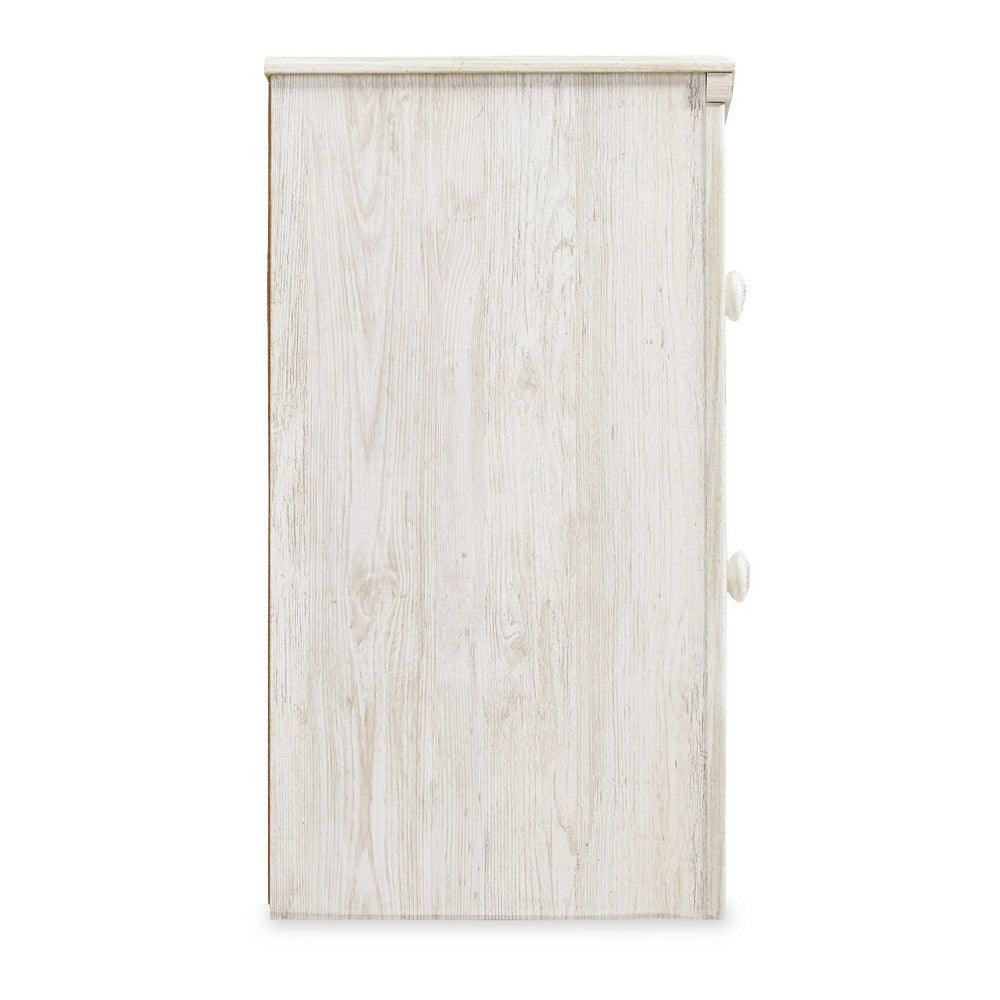 Benjara Paxy Nightstand, 2 Drawers, 2 USB Ports, Laminate Whitewash Finish