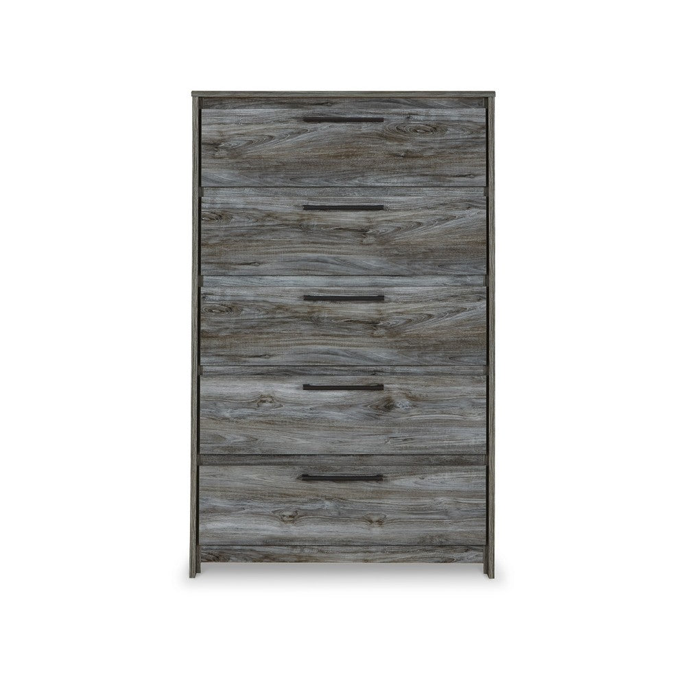 Benjara Bays Tall Dresser Chest, 5 Drawers, Modern Rustic Laminate Smoky Gray