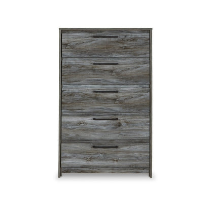 Benjara Bays Tall Dresser Chest, 5 Drawers, Modern Rustic Laminate Smoky Gray