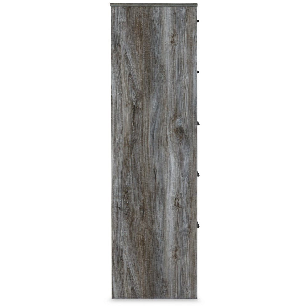 Benjara Bays Tall Dresser Chest, 5 Drawers, Modern Rustic Laminate Smoky Gray