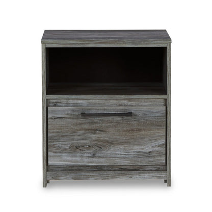 Benjara Bays Nightstand, 1 Drawer USB Port, Modern Rustic Laminate Smoky Gray